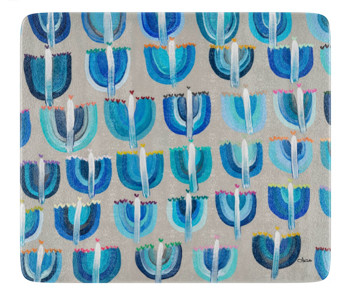 Blue Menorahs Glass Drip Tray