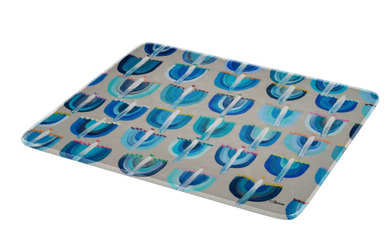 Blue Menorahs Glass Drip Tray