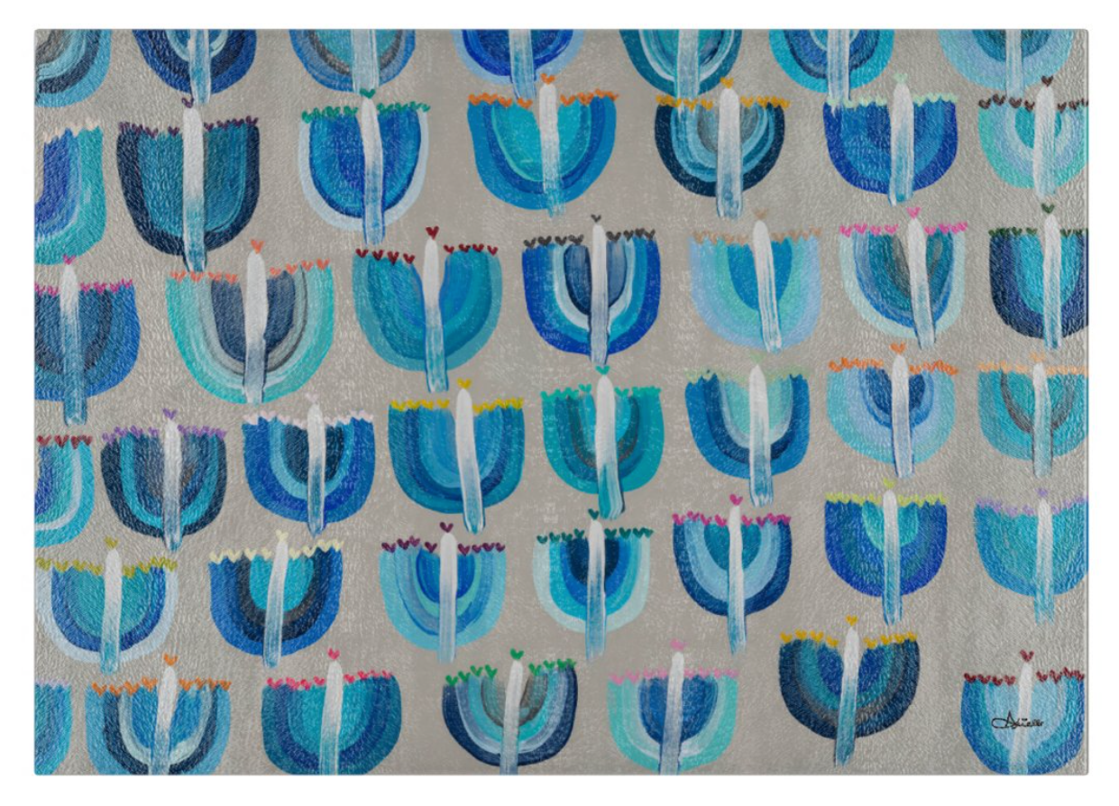 Blue Menorahs Glass Drip Tray