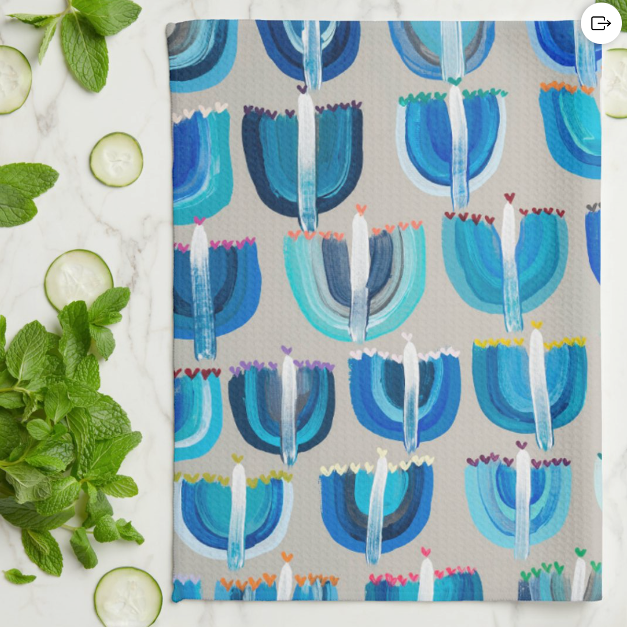 Blue Menorahs Hanukkah Kitchen Tea Towel