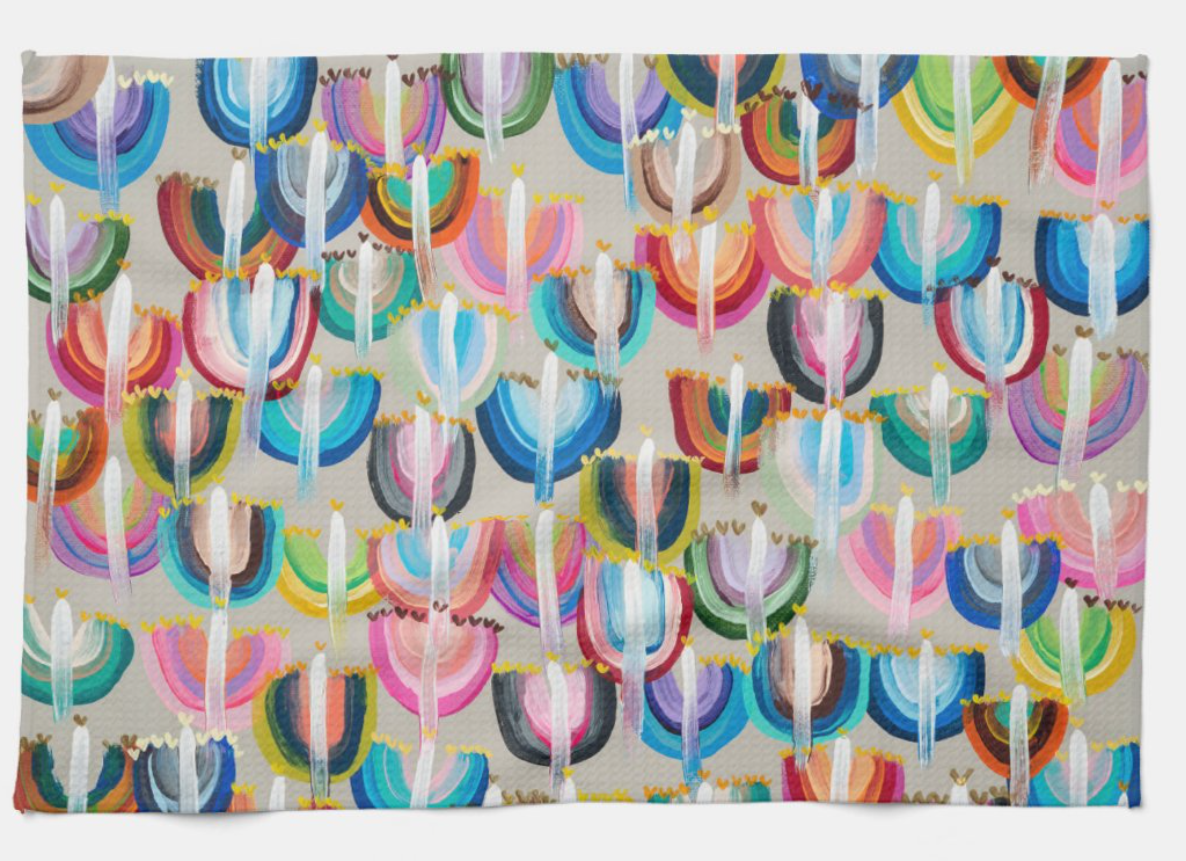 Rainbow Menorahs Kitchen Tea Towel