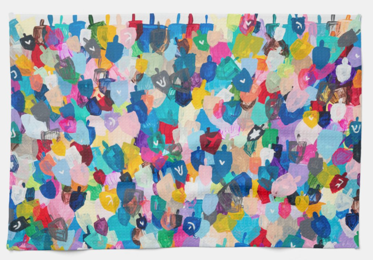 Rainbow Dreidels Kitchen Tea Towel