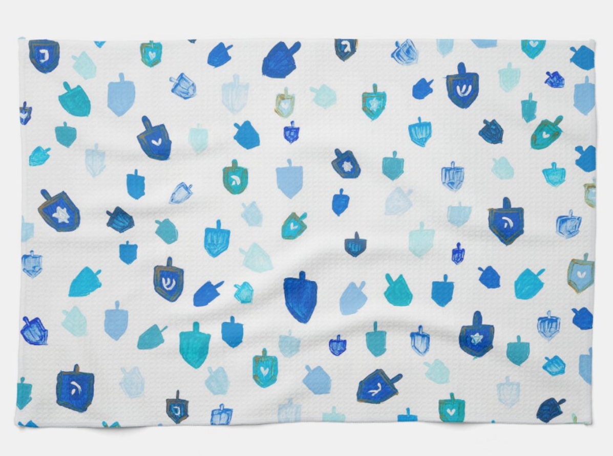 Blue Dreidels Kitchen Tea Towel