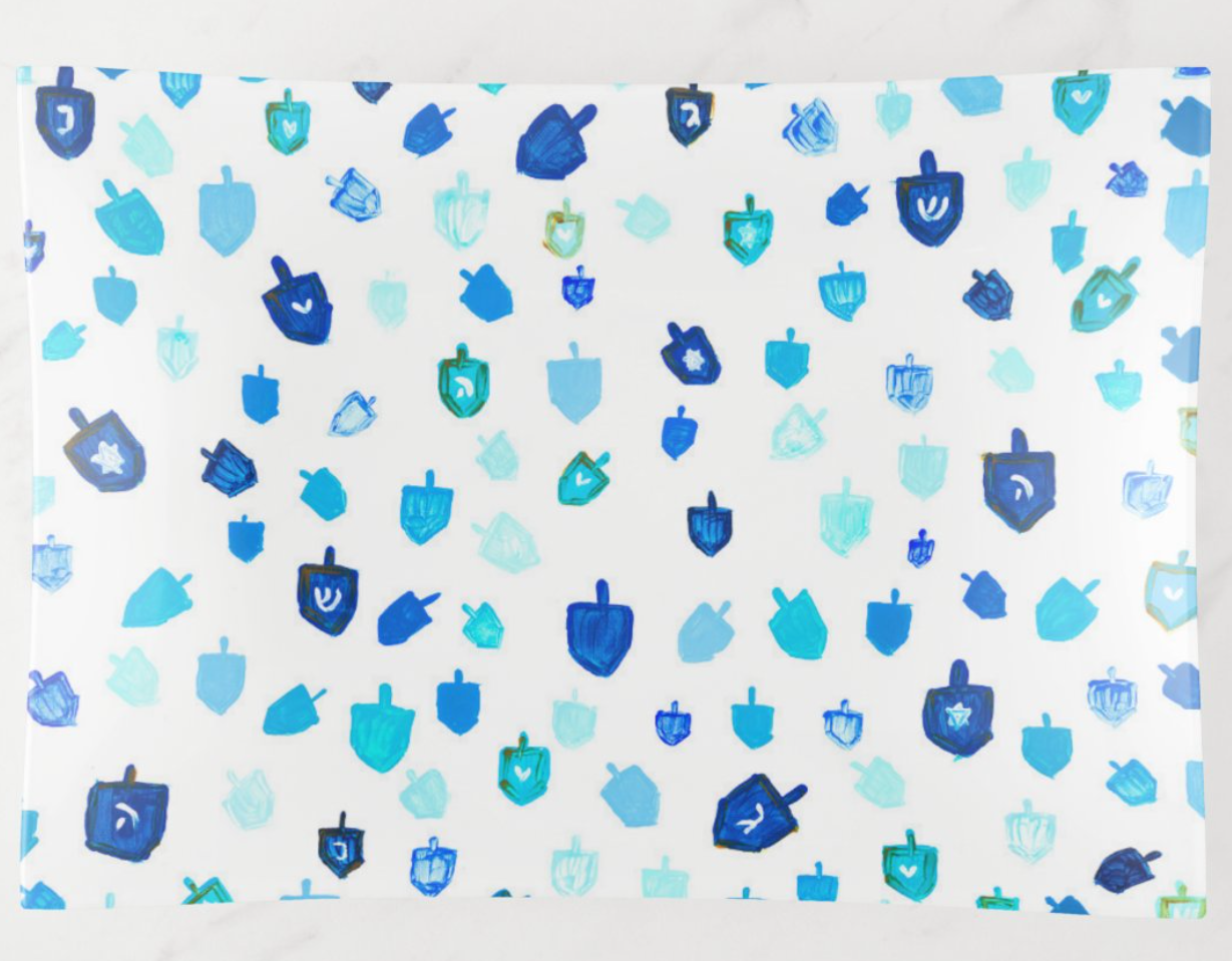 Blue Dreidels Hanukkah Dish Set