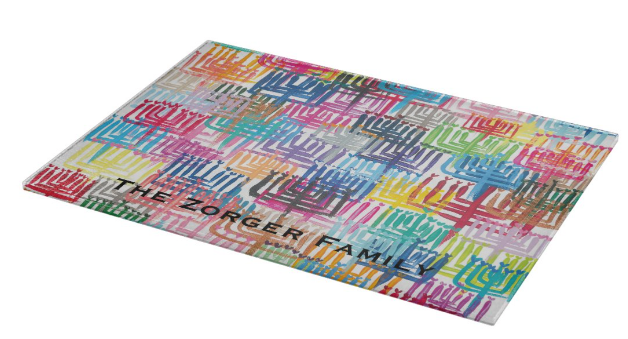 Heart Menorahs Glass Tray | Personalized