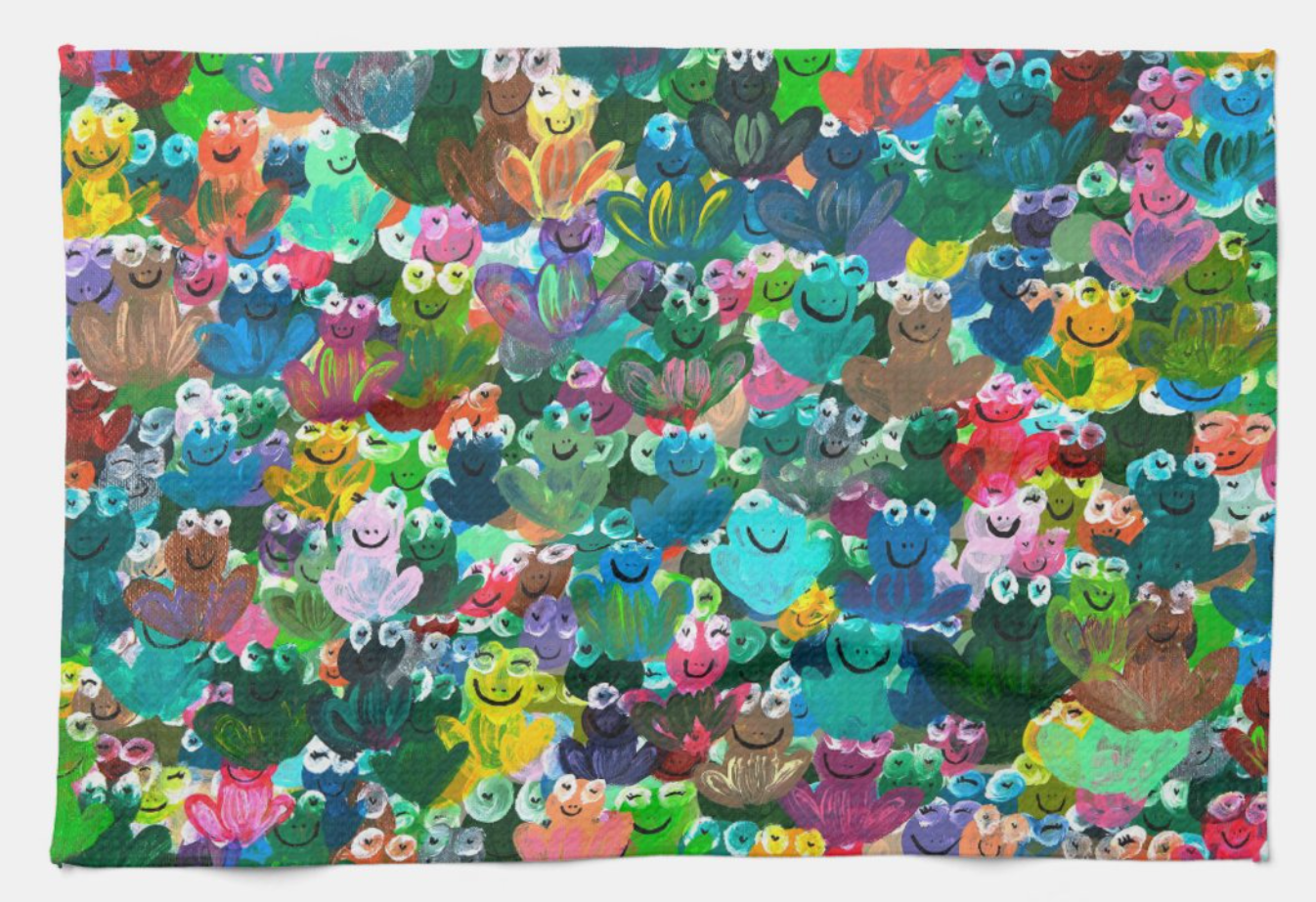 Rainbow Frogs Tea Towel