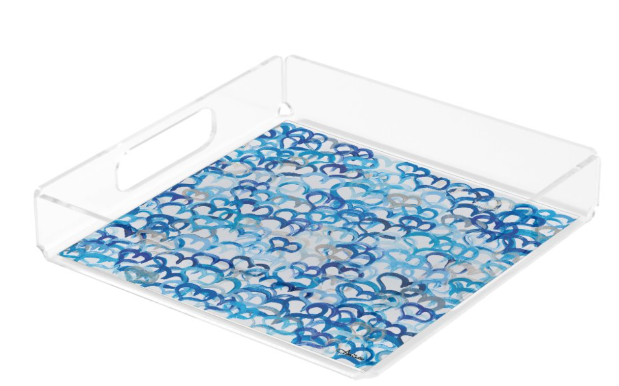 Blue Hearts Acrylic Matzah Tray