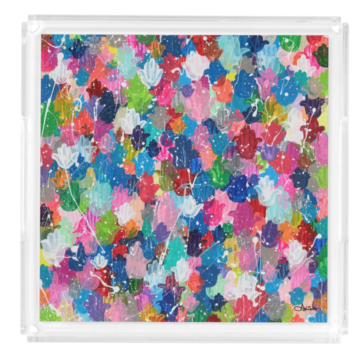 Hamsa Splatter Acrylic Matzah Tray