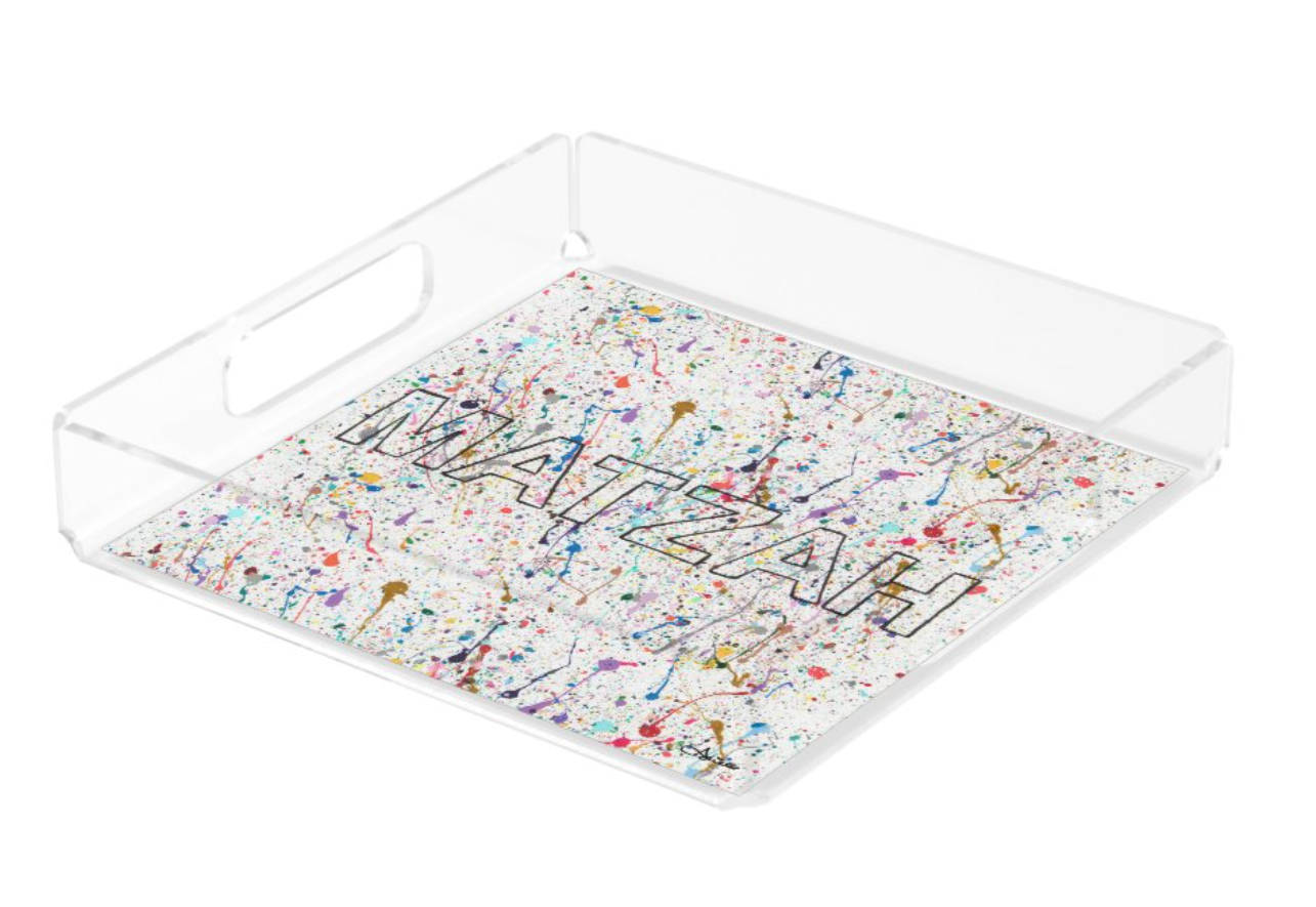 Matzah White Splatter Acrylic Matzah Tray