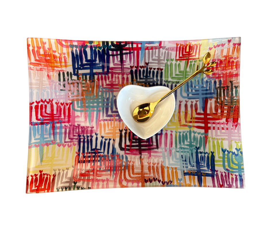 Heart Menorahs Hanukkah Dish Set