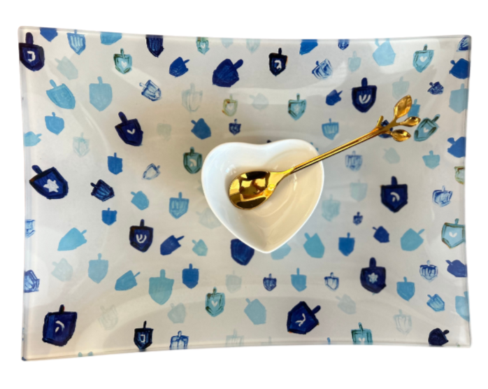Blue Dreidels Hanukkah Dish Set