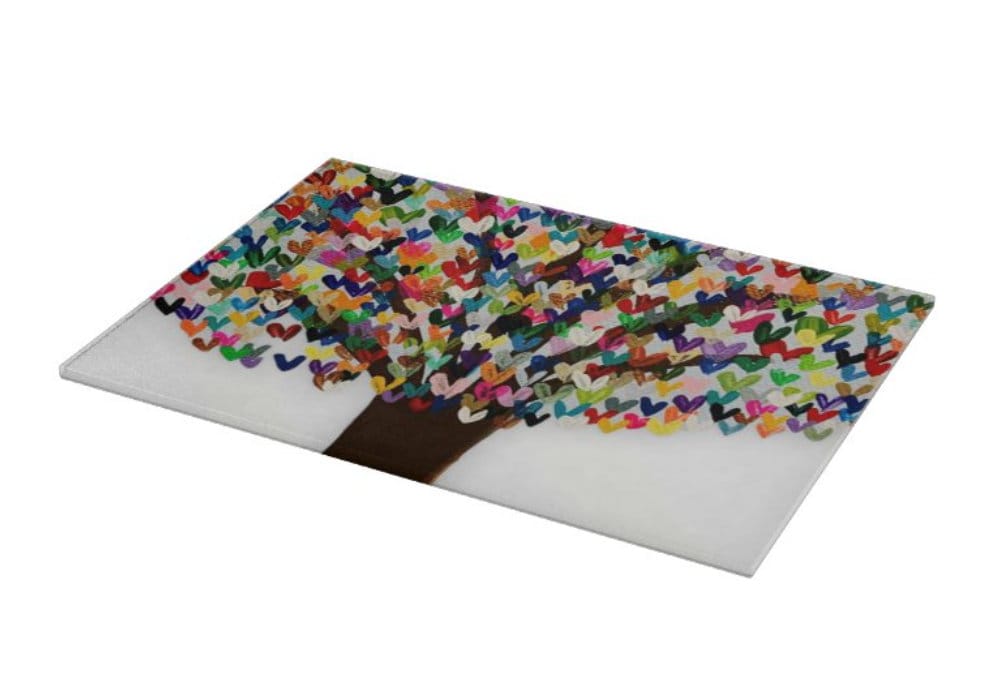 Contemporary designed Glass Tray can be used as a challah board, cutting board, Menorah drip tray and more! Art created by Arielle Zorger Designs