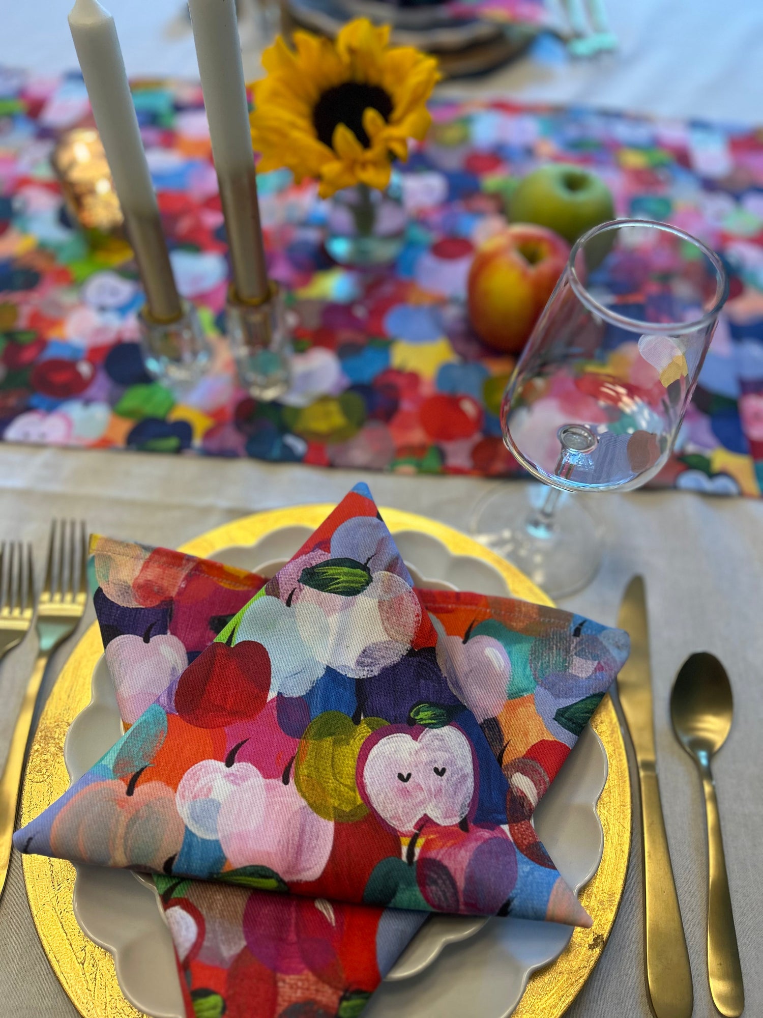 Rainbow Apples Judaica Collection | Modern Rosh Hashanah Table Décor