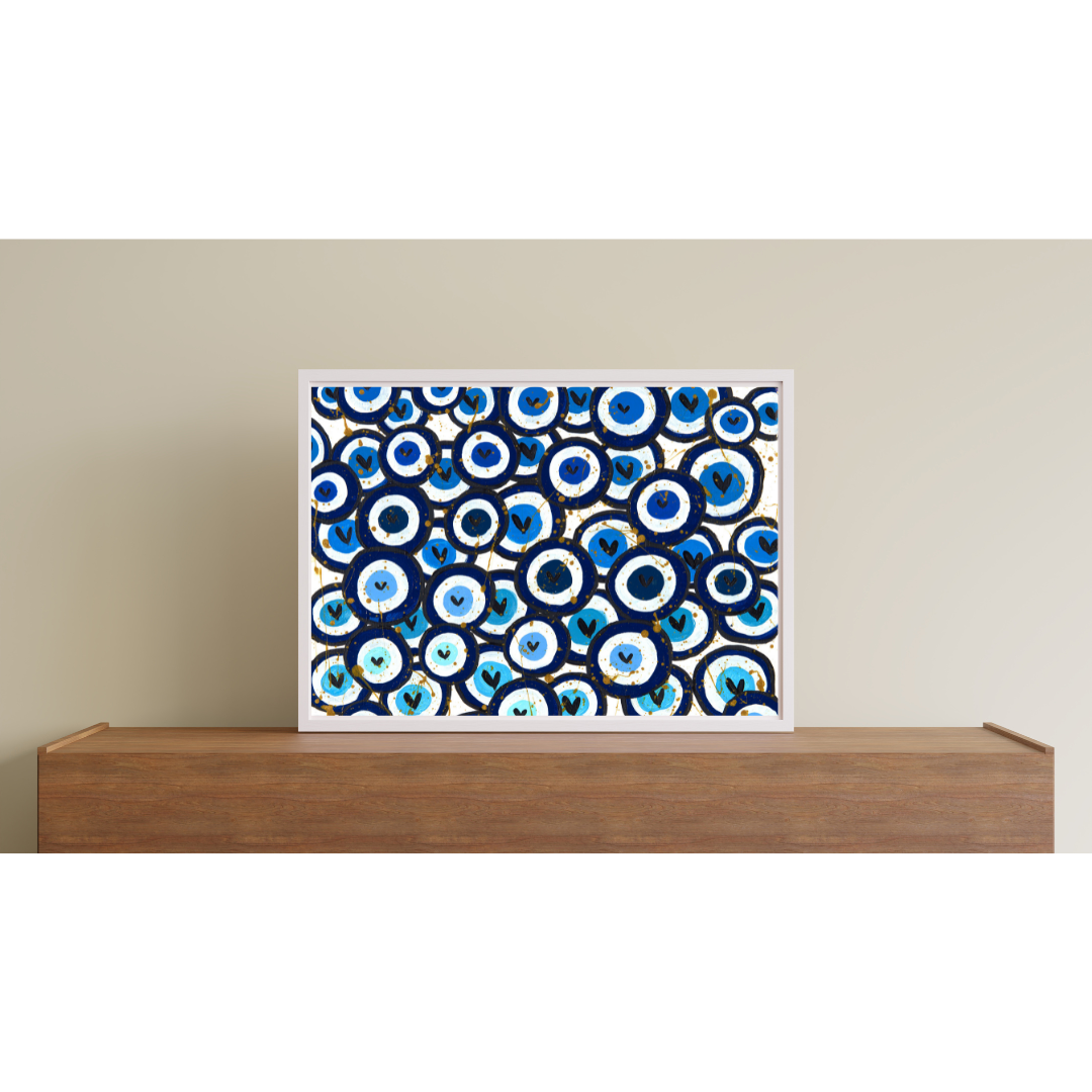 Blue Heart Evil Eyes Giclee Art Print