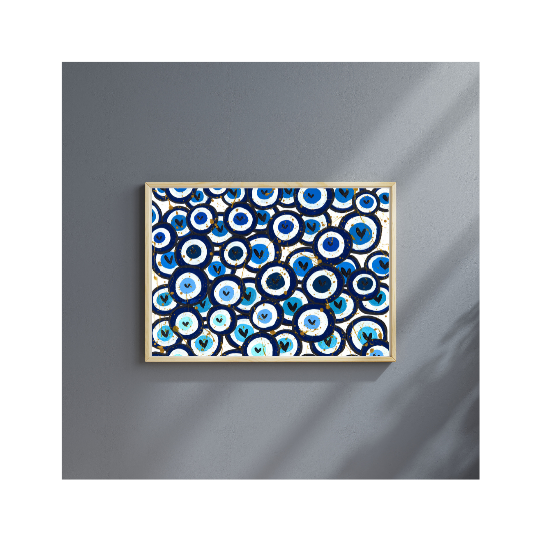 Blue Heart Evil Eyes Giclee Art Print