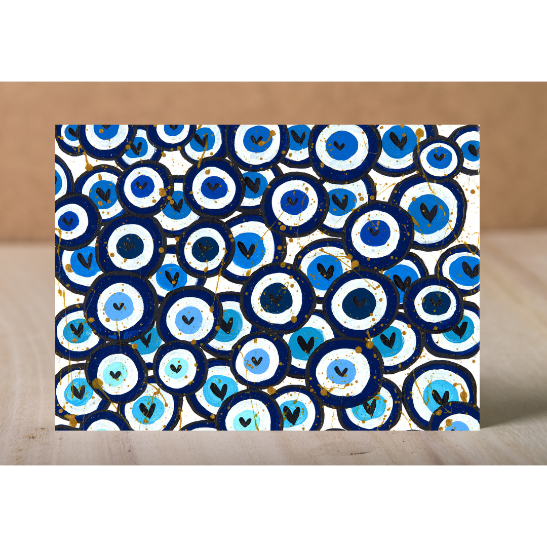 Blue Heart Evil Eyes Giclee Art Print