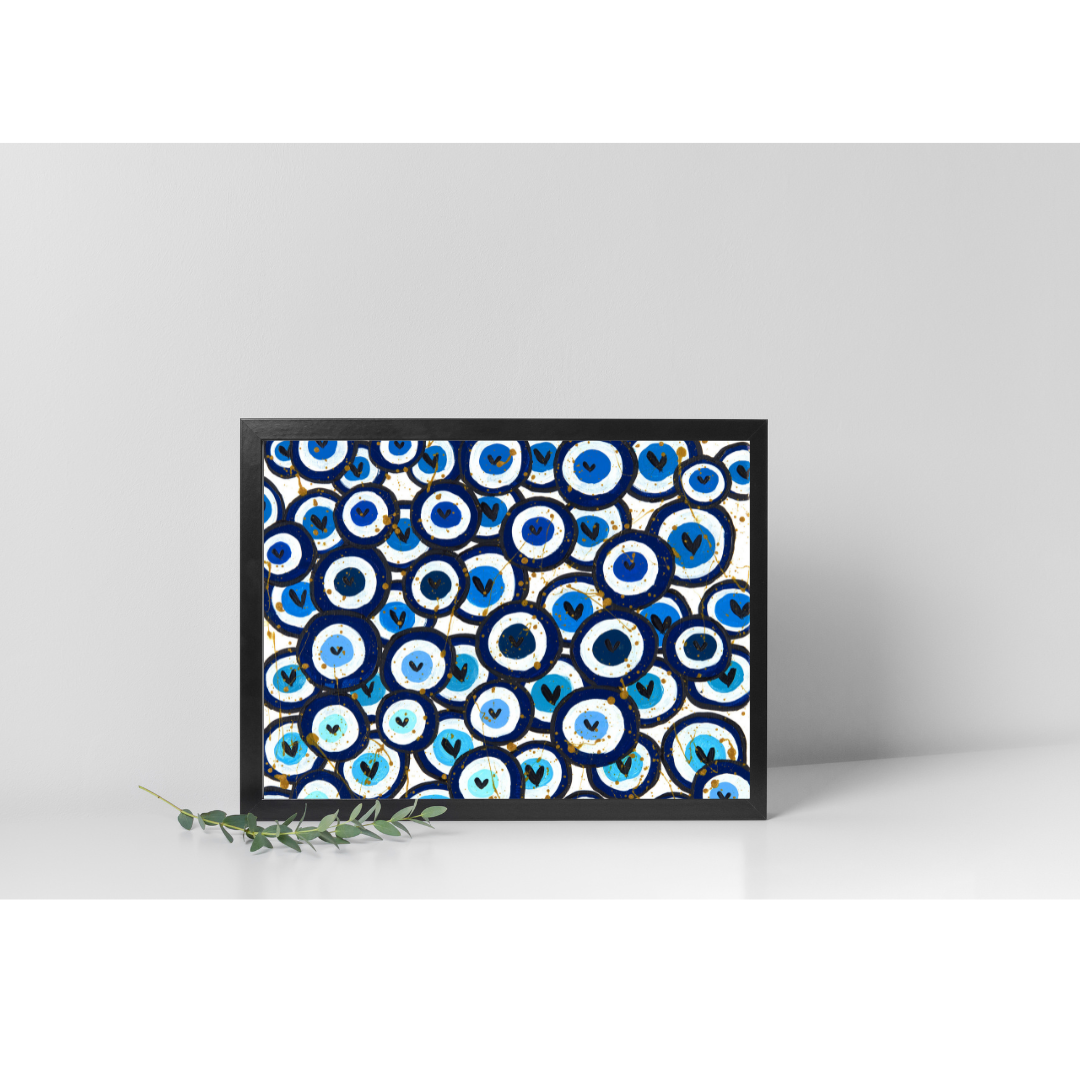 Blue Heart Evil Eyes Giclee Art Print