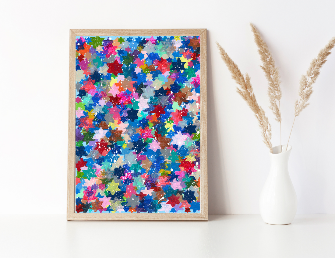 Jewish Stars Splatter Paint Giclee Art Print
