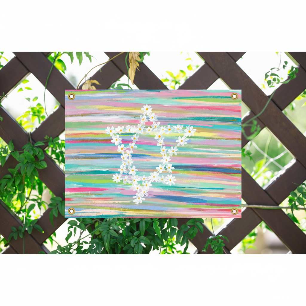 Modern Jewish Sukkah banner with bright daisies