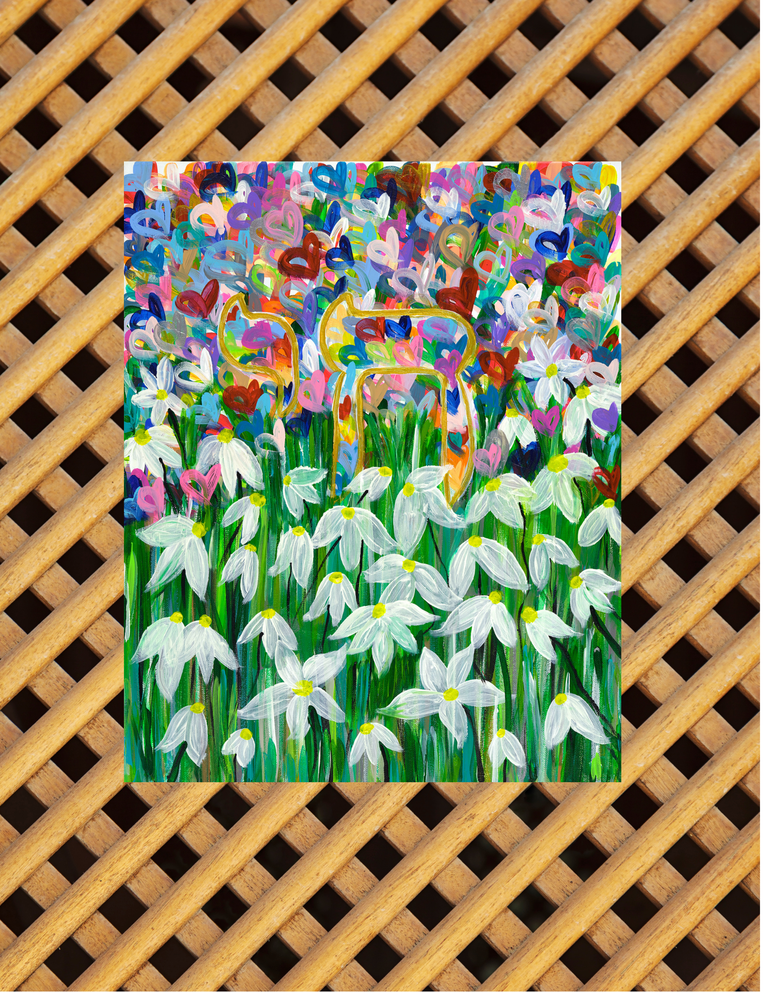 Heart and Chai Jewish art wall hanging for Sukkot