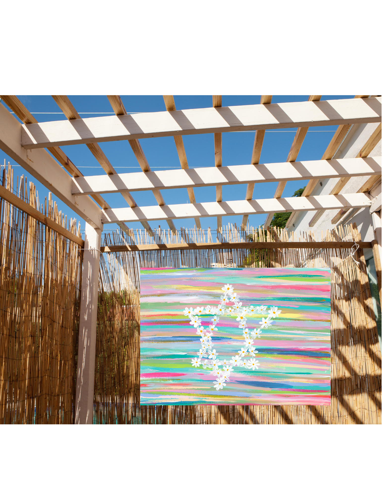 Colorful flower Sukkah decor featuring original artwork