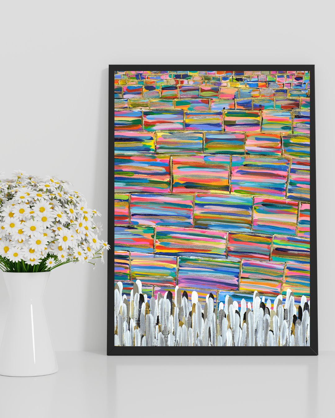 Rainbow Western Wall art print, a colorful painting of the Kotel