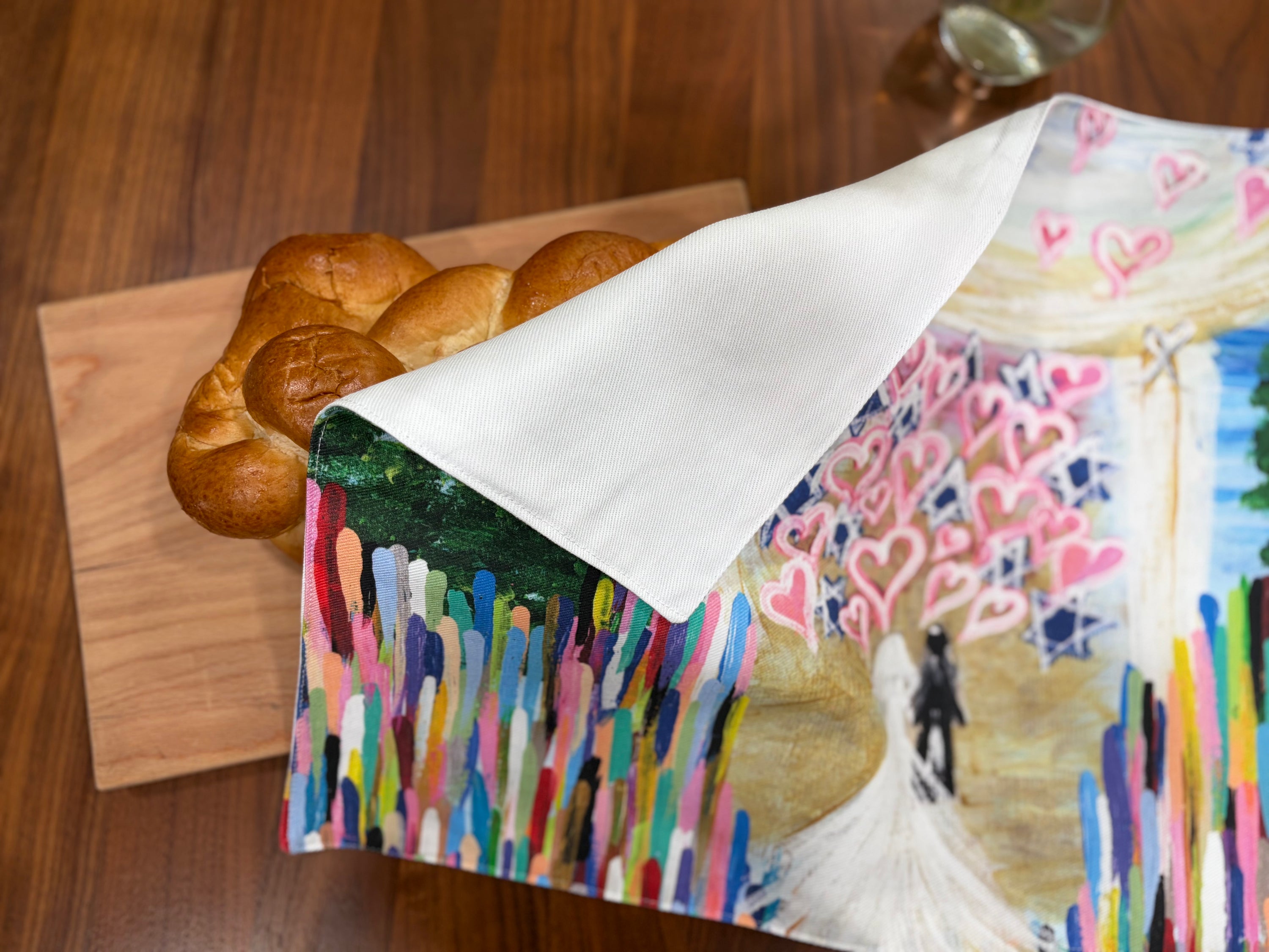 Challah cover styled for a Jewish wedding home