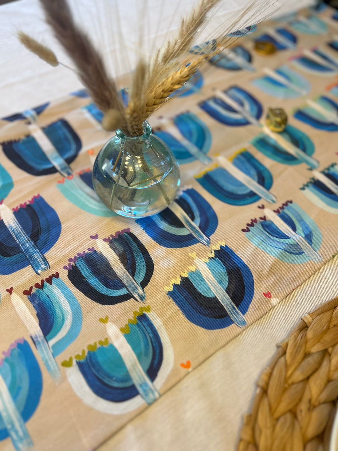 Blue Menorahs | Table Runner