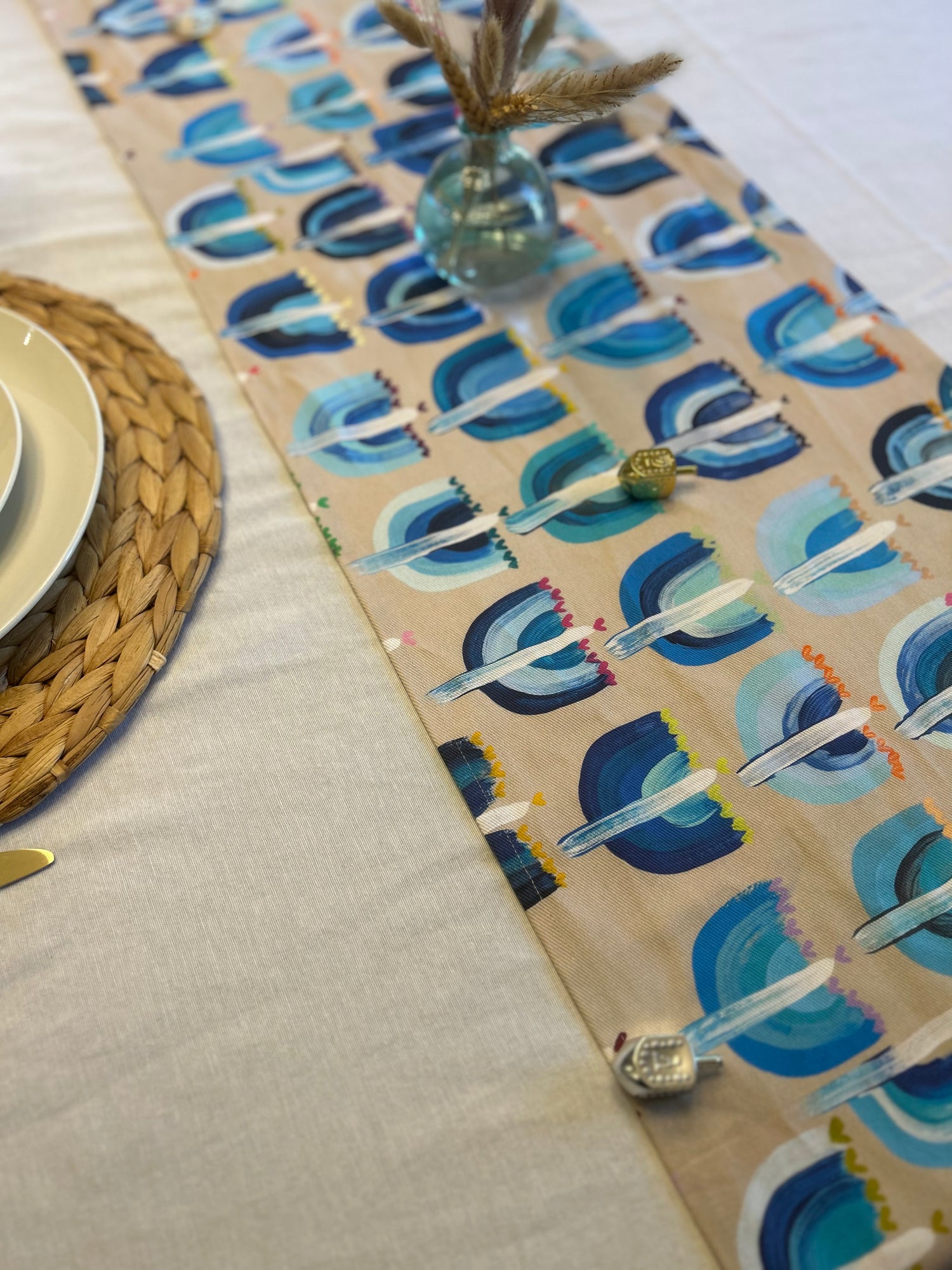 Blue Menorahs | Table Runner
