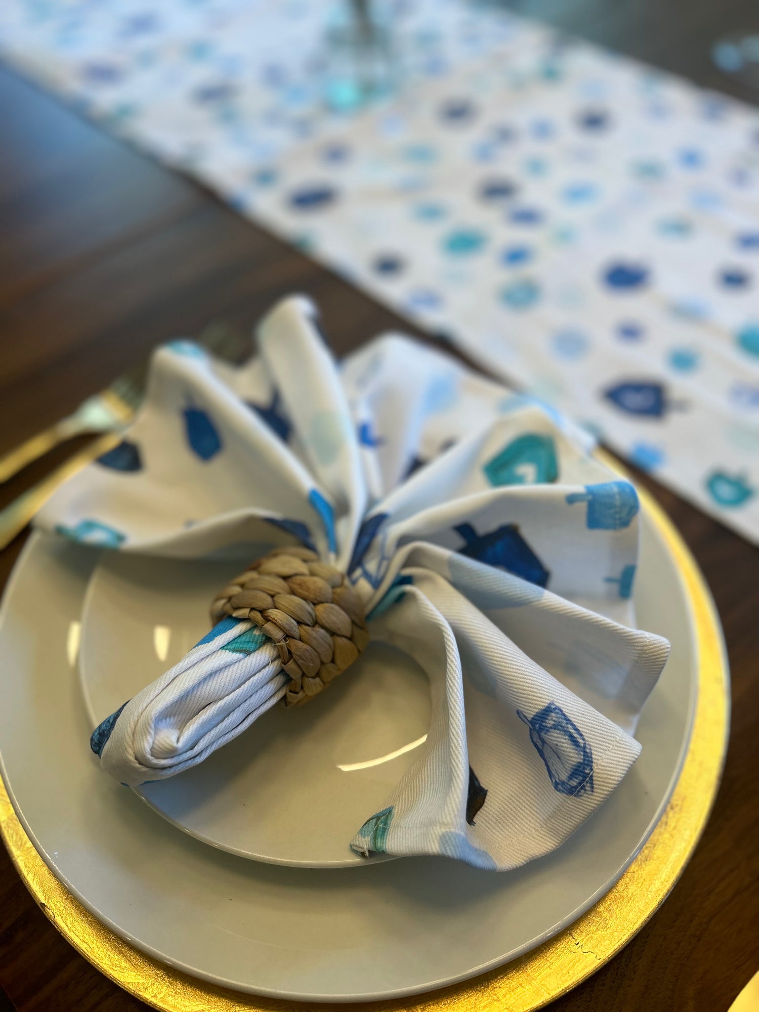 Blue Dreidels Hanukkah Cloth Napkins