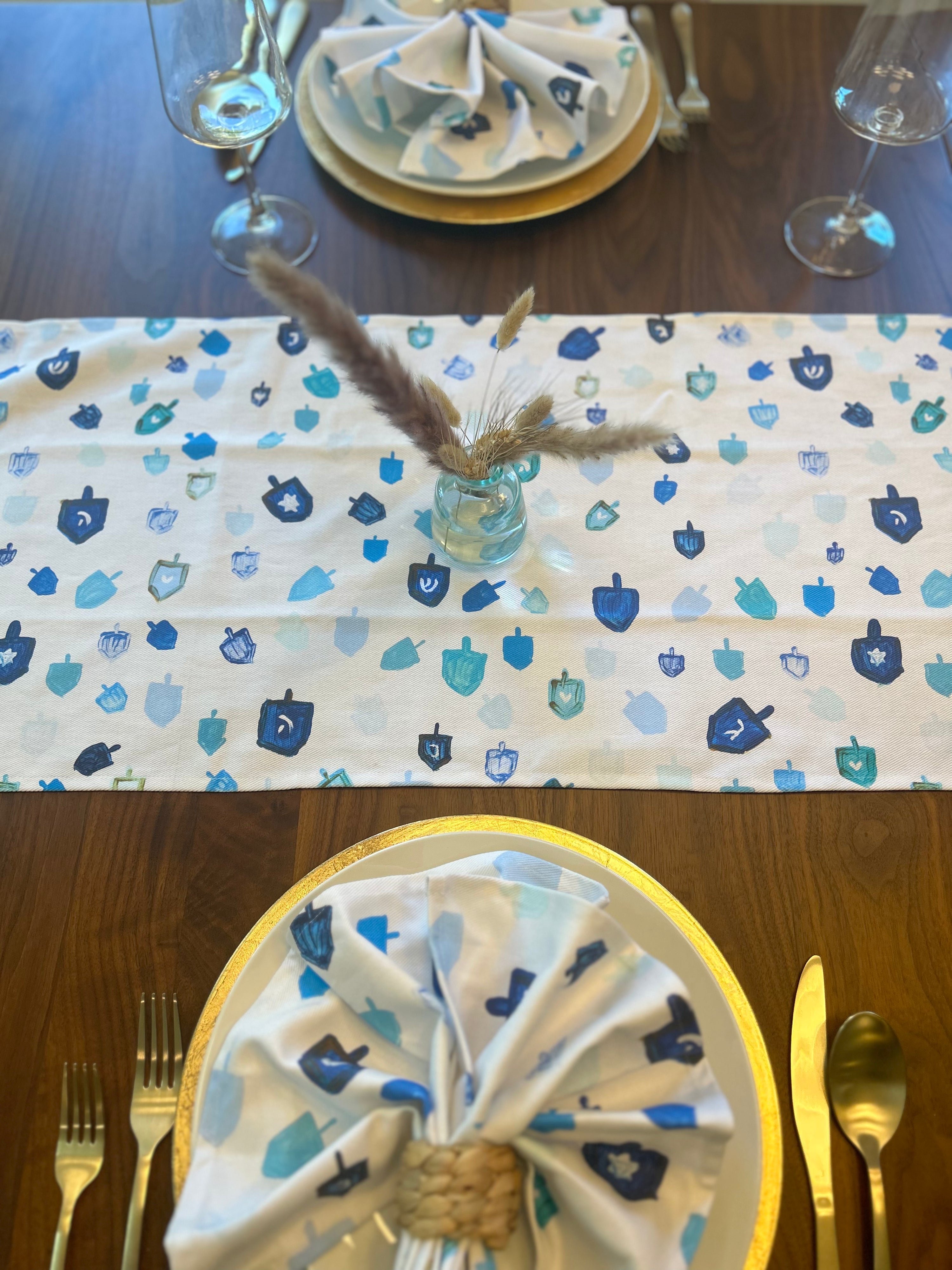 Blue Dreidels Hanukkah Cloth Napkins