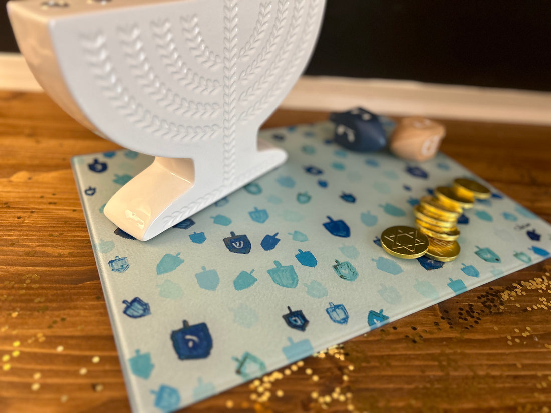 Blue Dreidels Menorah Drip Tray