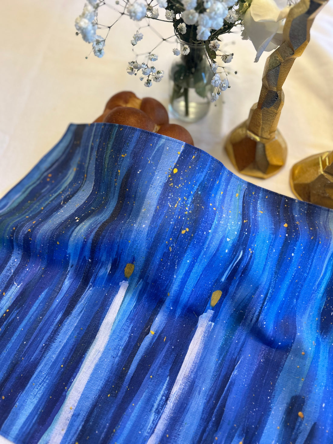 Shabbat Candles Splatter | Challah Cover