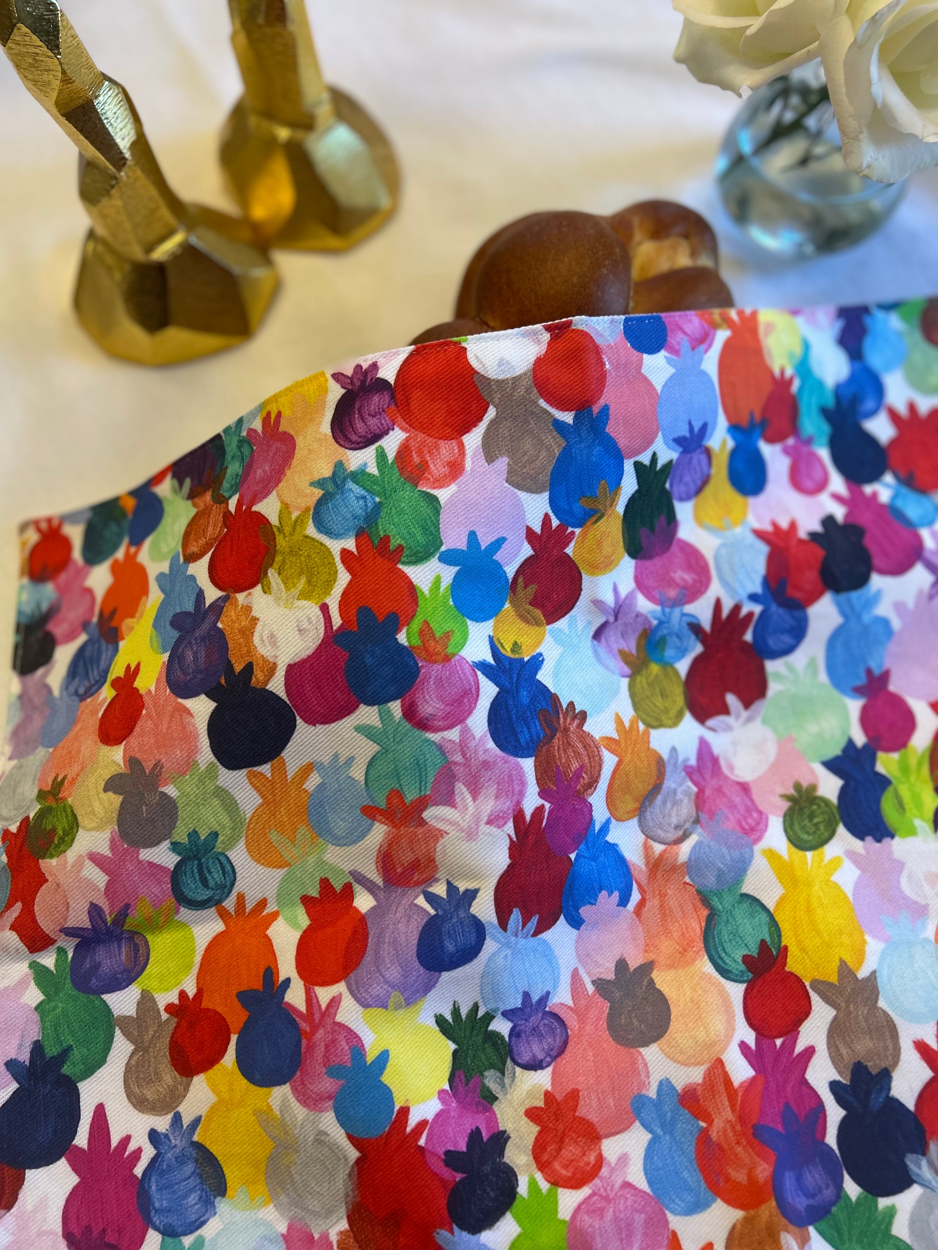 Rainbow Pomegranates Rosh Hashanah Challah Cover