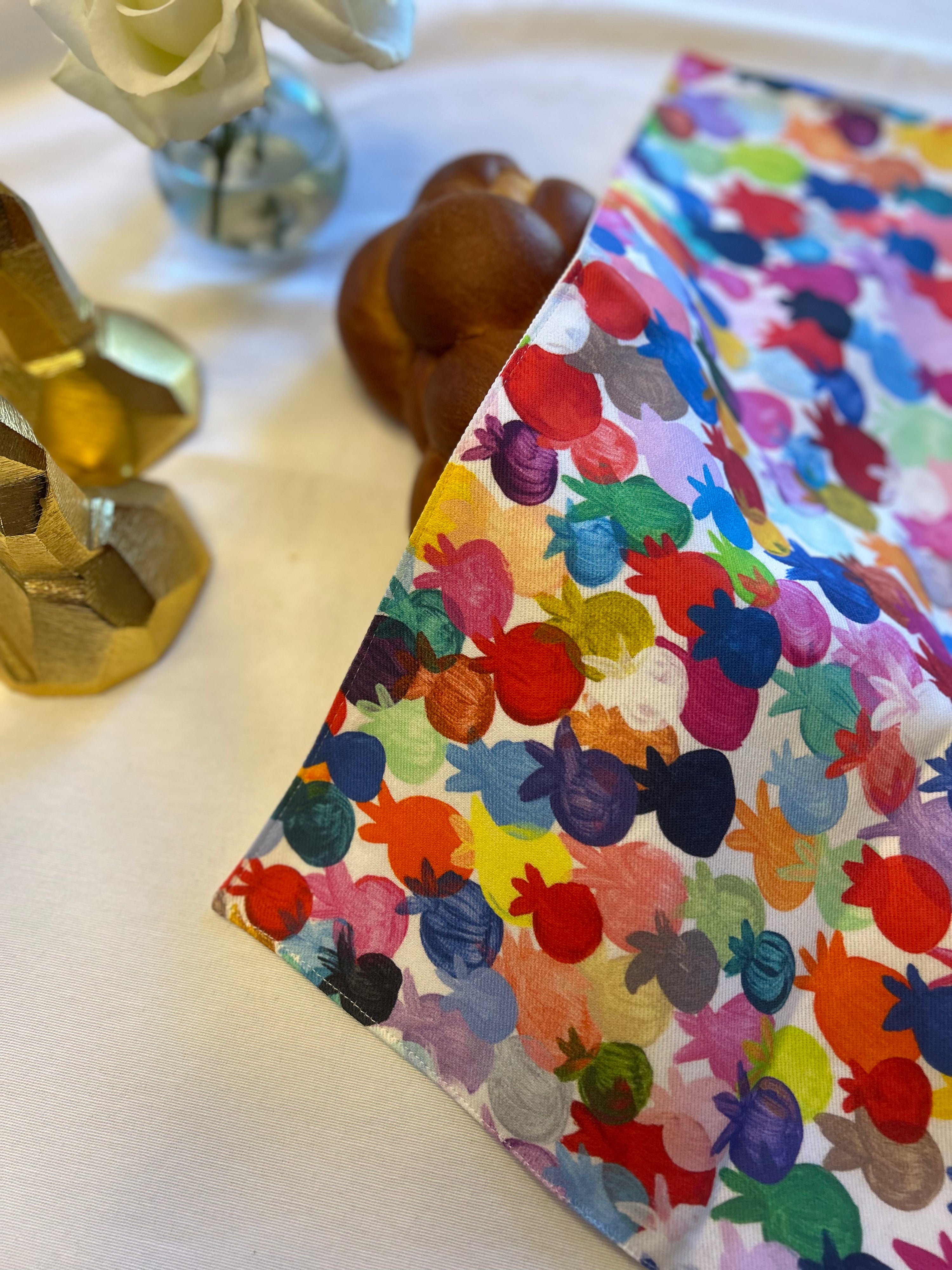 Rainbow Pomegranates Rosh Hashanah Challah Cover