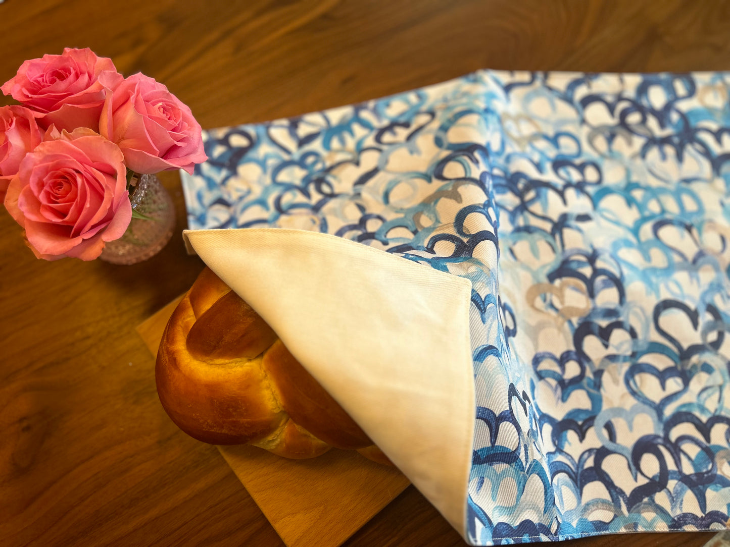 Blue Hearts Challah Cover