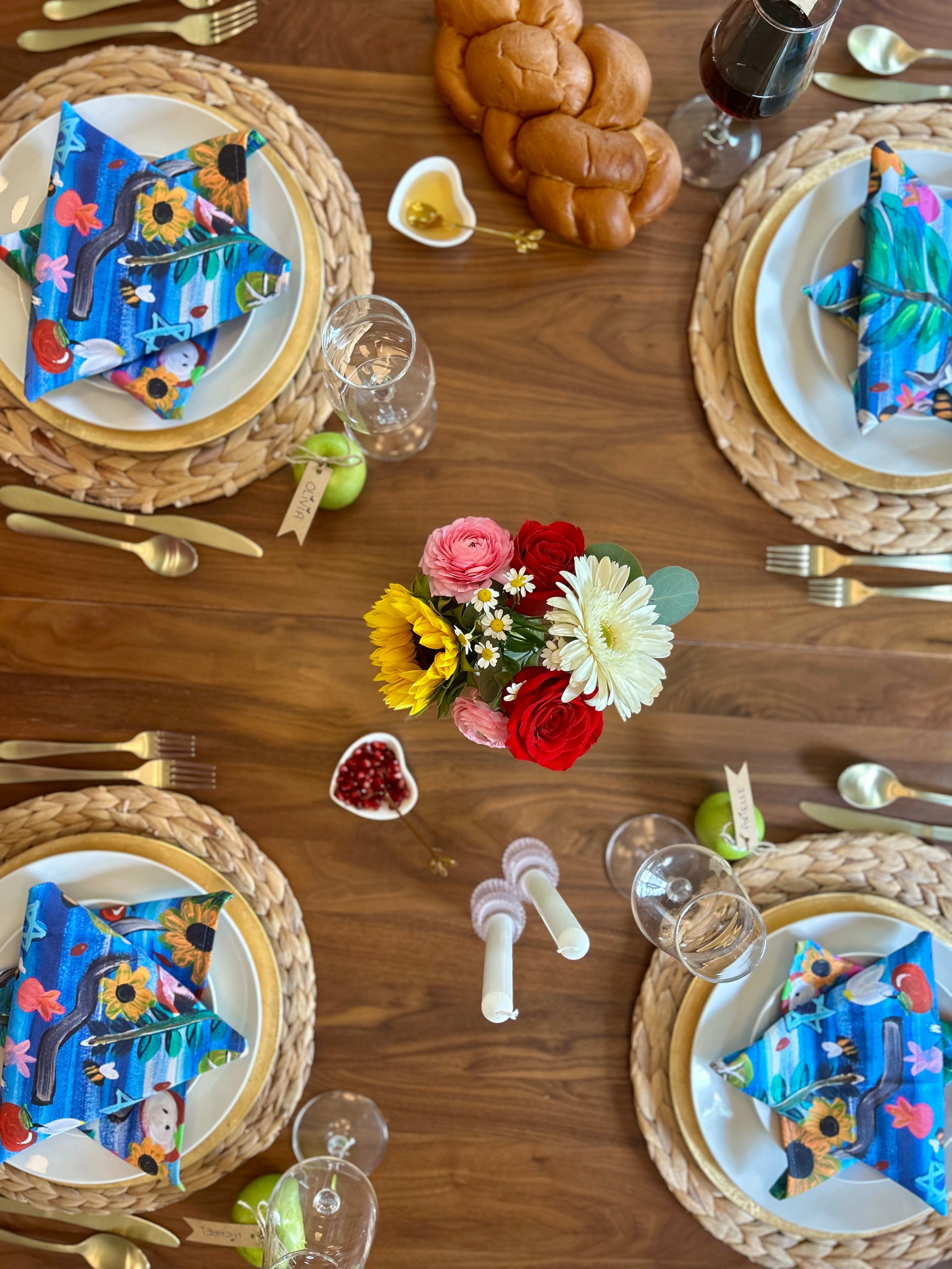 Rosh Hashanah Garden Party Cloth Napkins