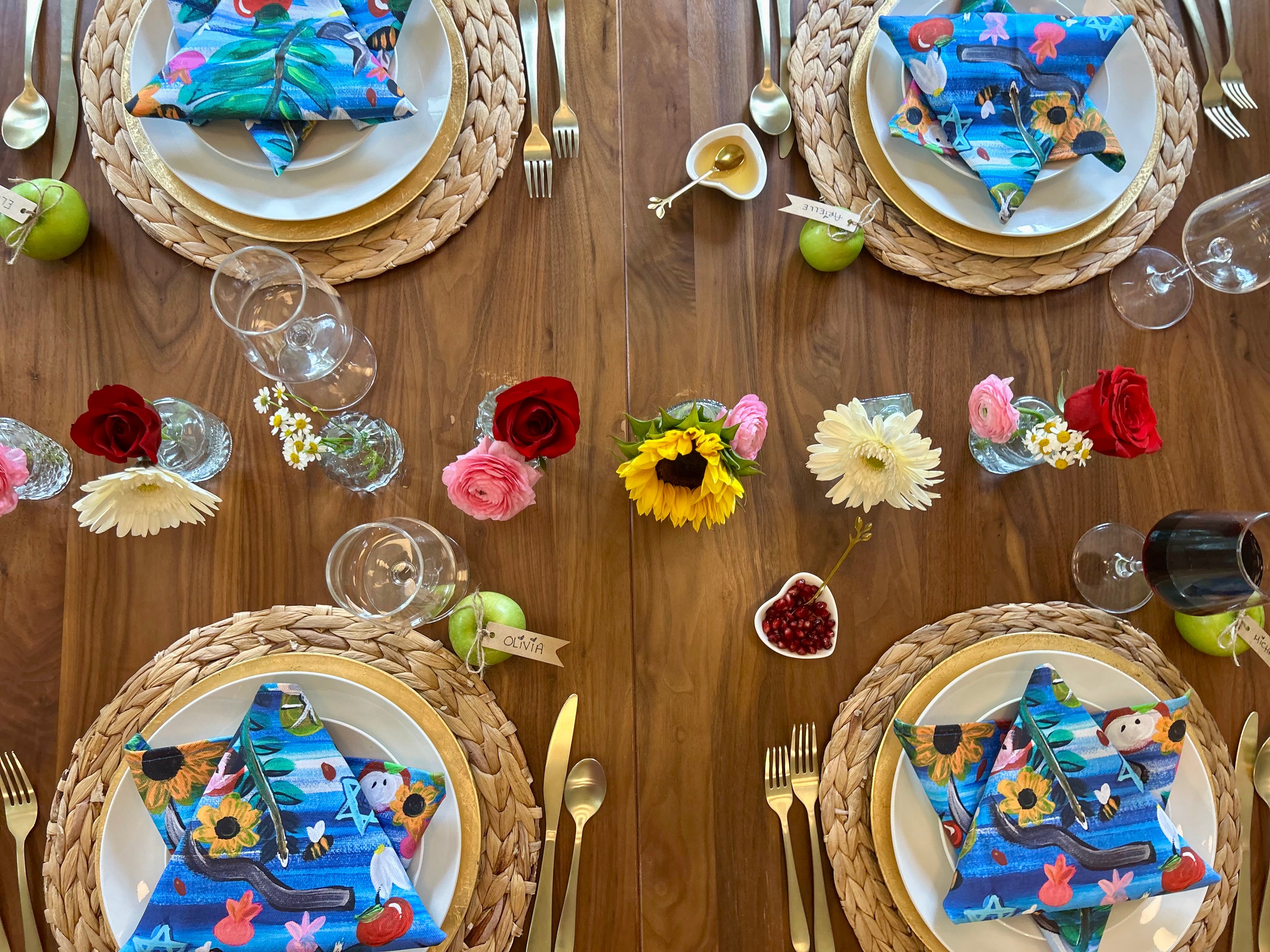Rosh Hashanah Garden Party Cloth Napkins