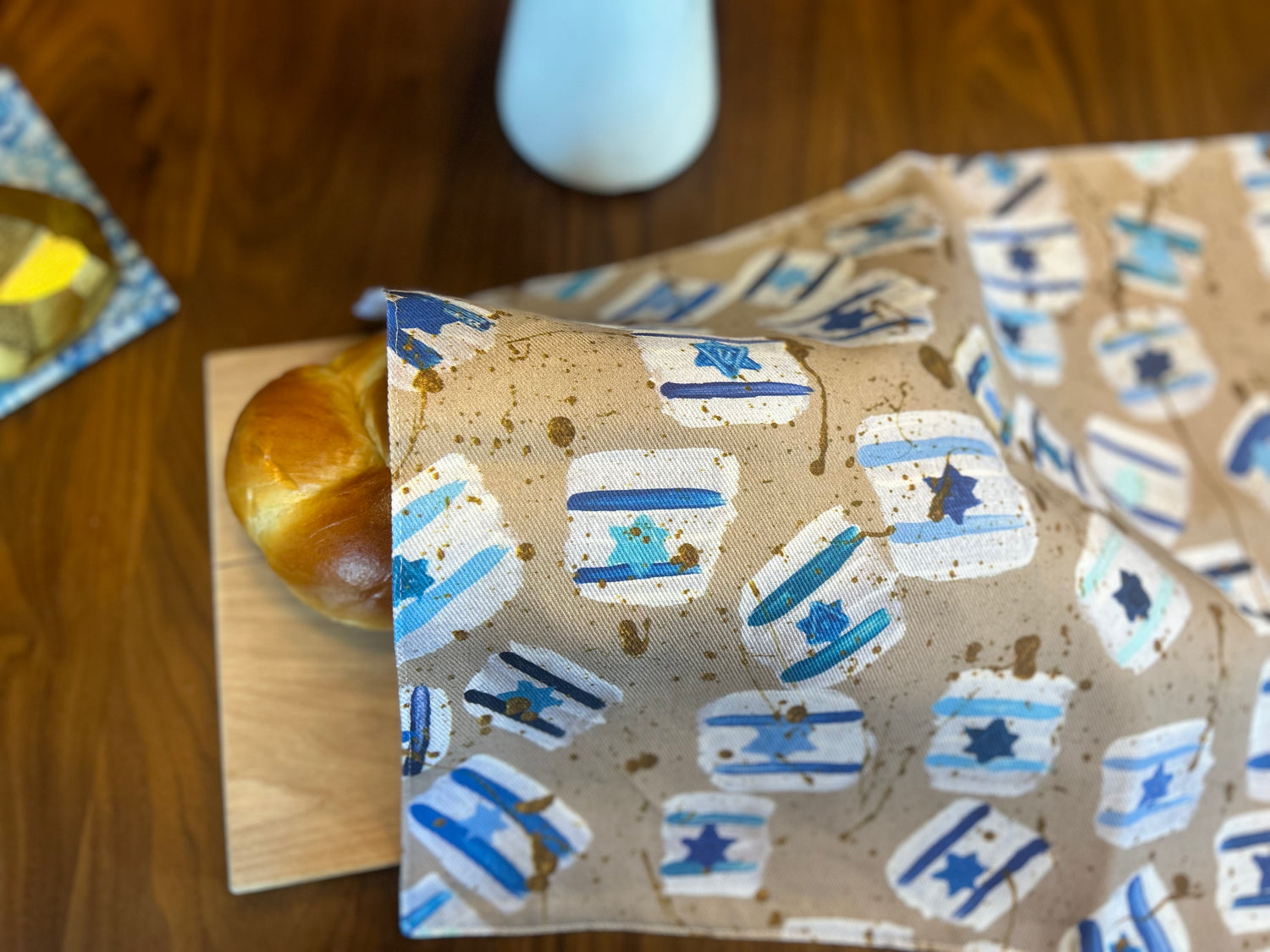 Israel Flag Gold Splatter | Challah Cover