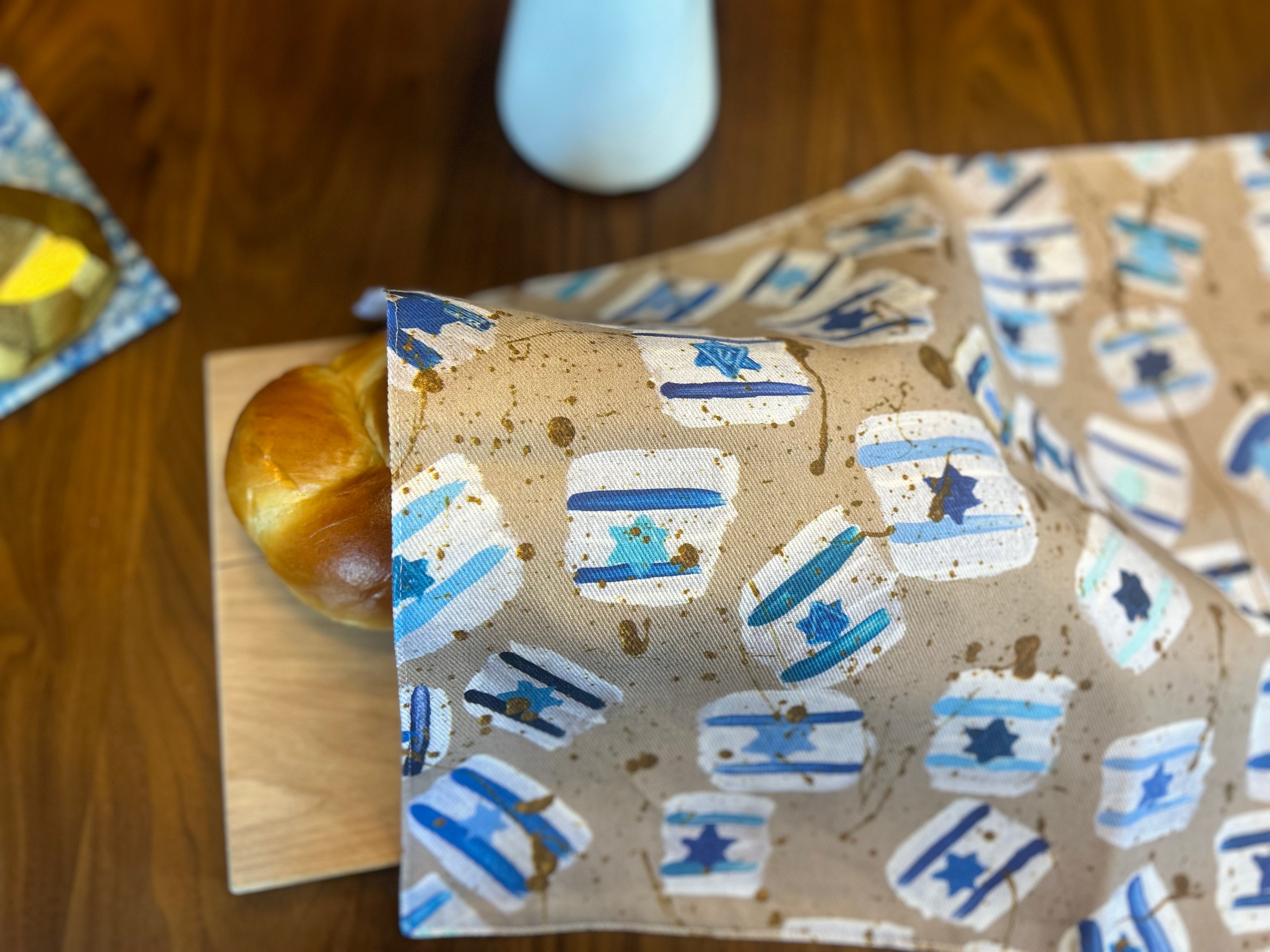 Israel Flag Gold Splatter | Challah Cover