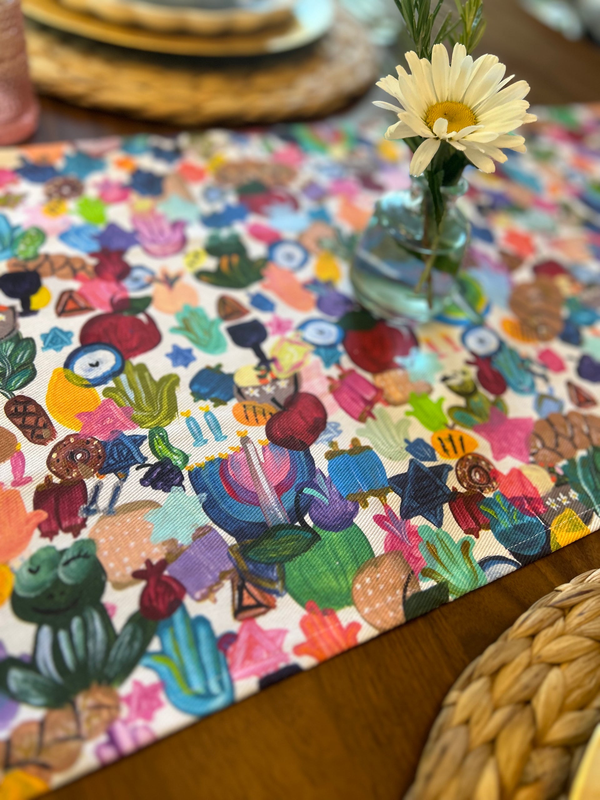 Colorful Jewish Table Runner | Modern Judaica Decor – Arielle Colorful Jewish Table Runner | Modern Judaica Decor – Arielle