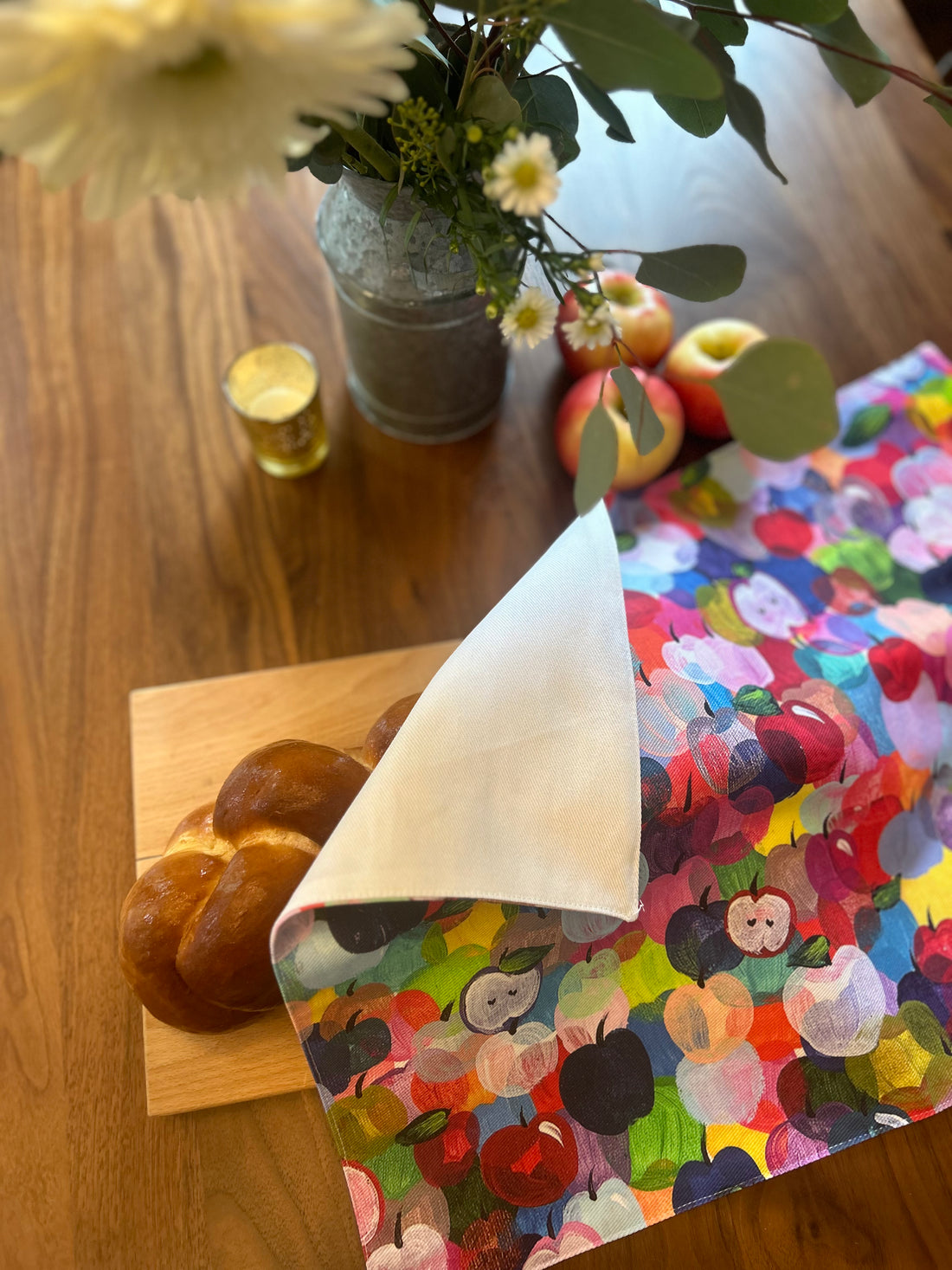 Rainbow Apples Rosh Hashanah Challah Cover