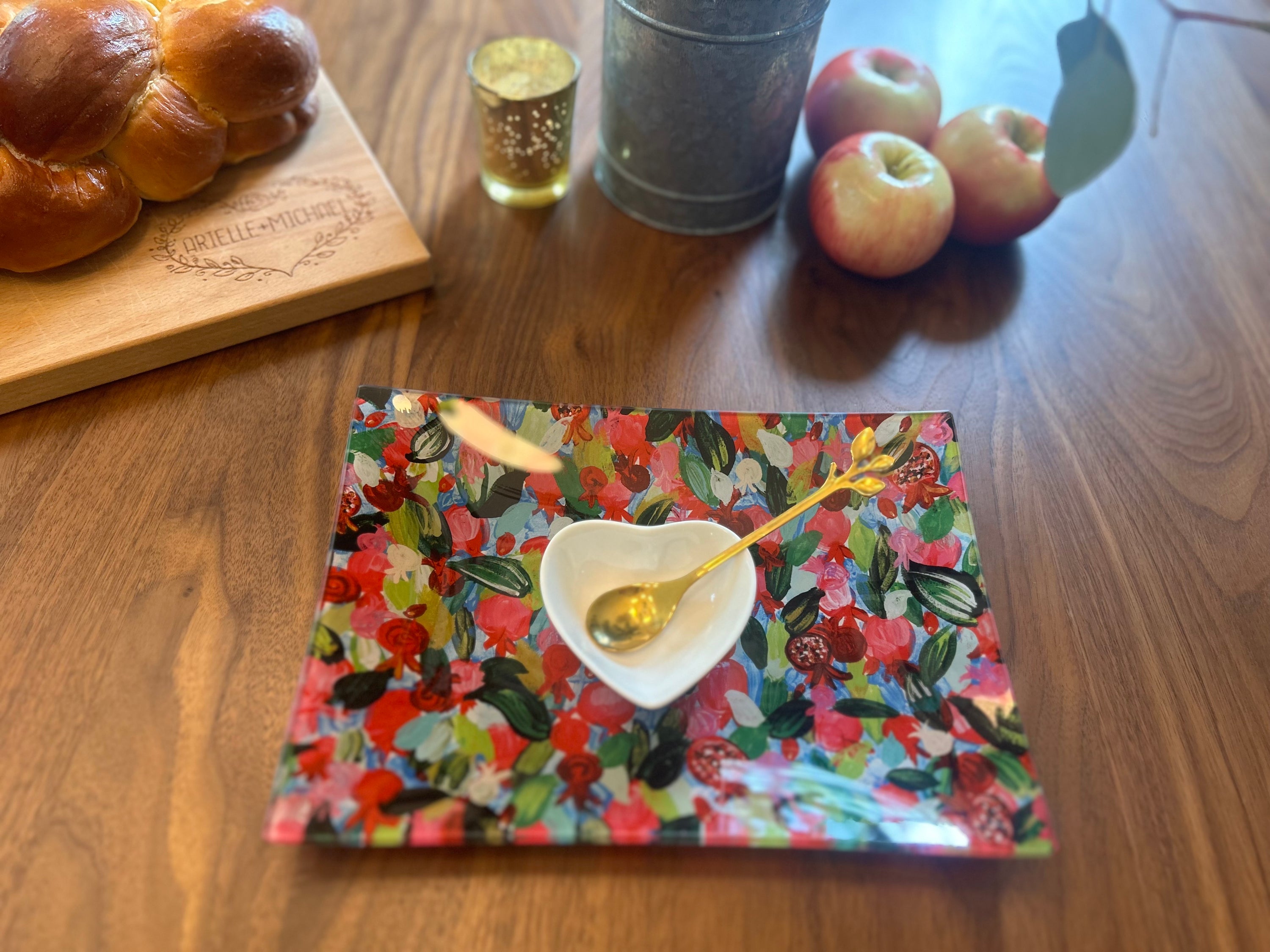 Red Pomegranates Rosh Hashanah | Apple &amp; Honey Dish Set
