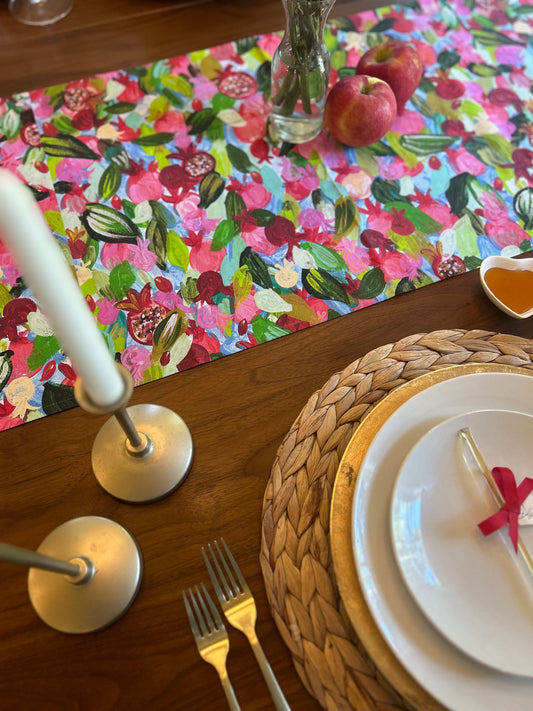 Red Pomegranates Rosh Hashanah Table Runner