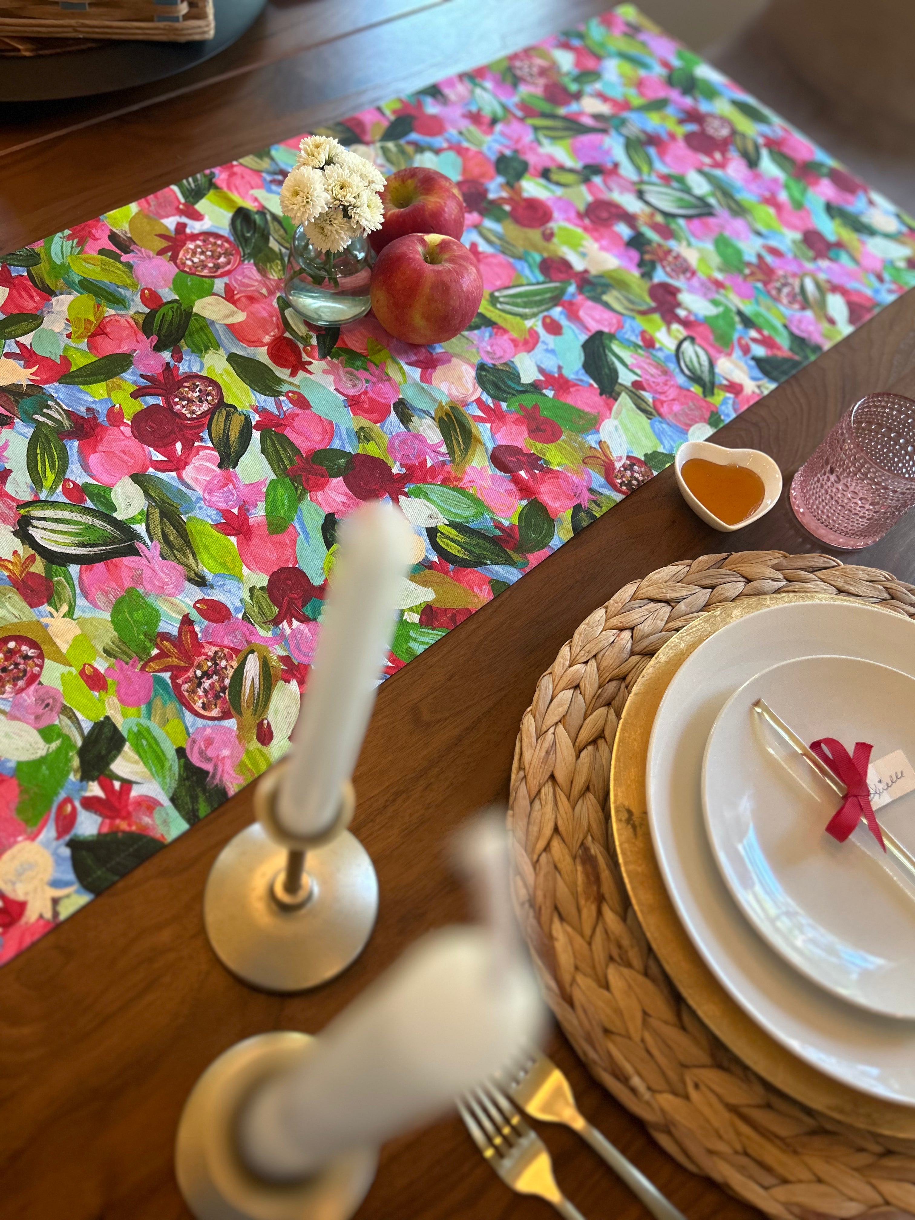 Red Pomegranates Rosh Hashanah Table Runner