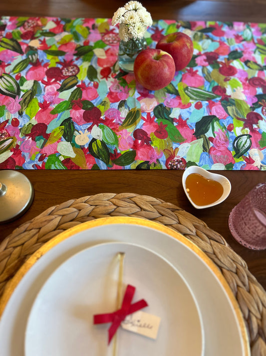 Red Pomegranates Rosh Hashanah Table Runner