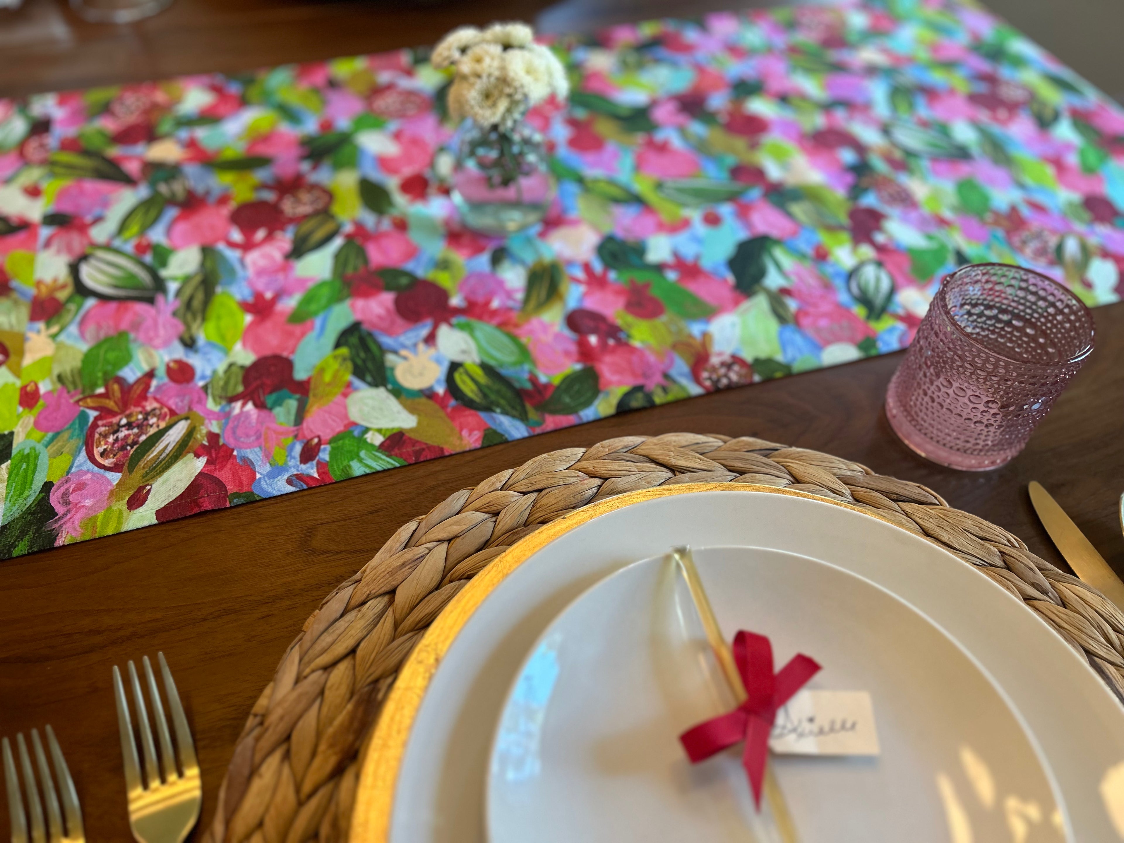 Red Pomegranates Rosh Hashanah Table Runner