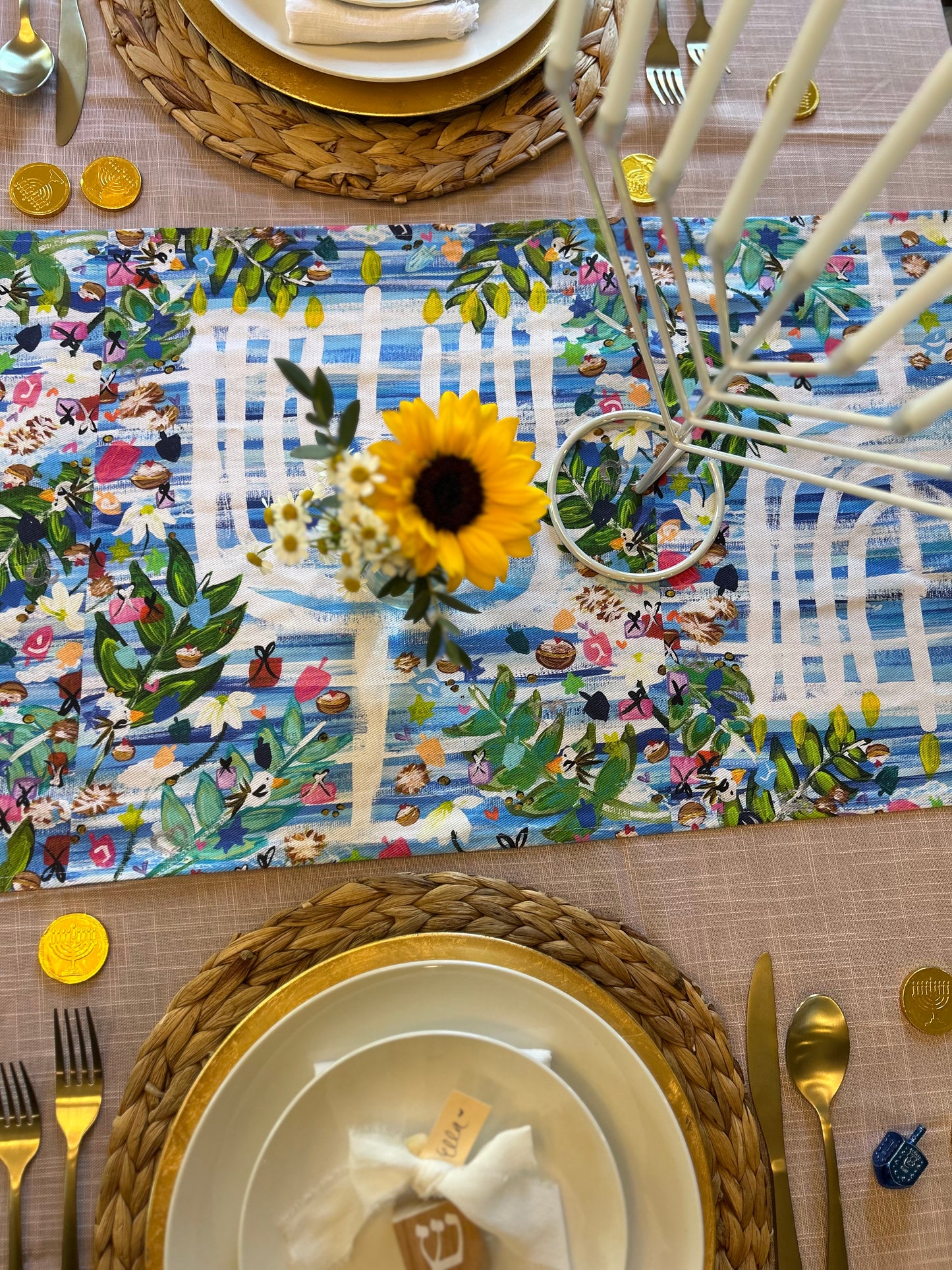 Hanukkah Garden Party Table Runner