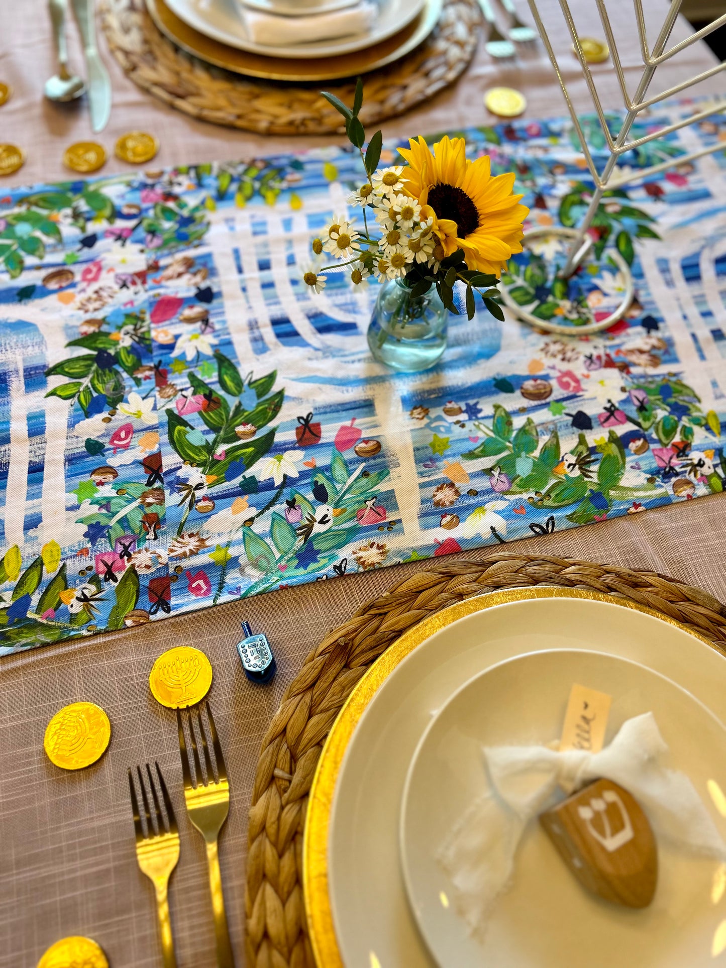 Hanukkah Garden Party Table Runner