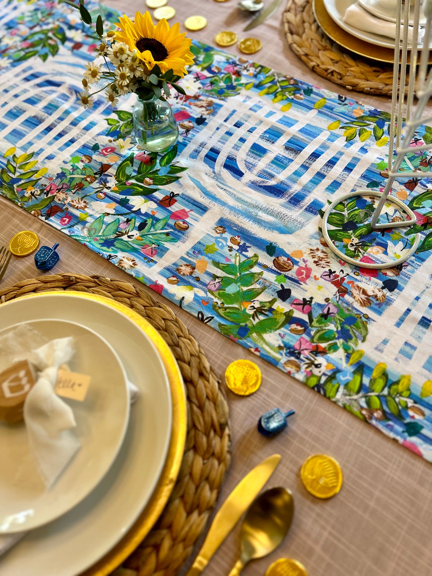 Hanukkah Garden Party Table Runner